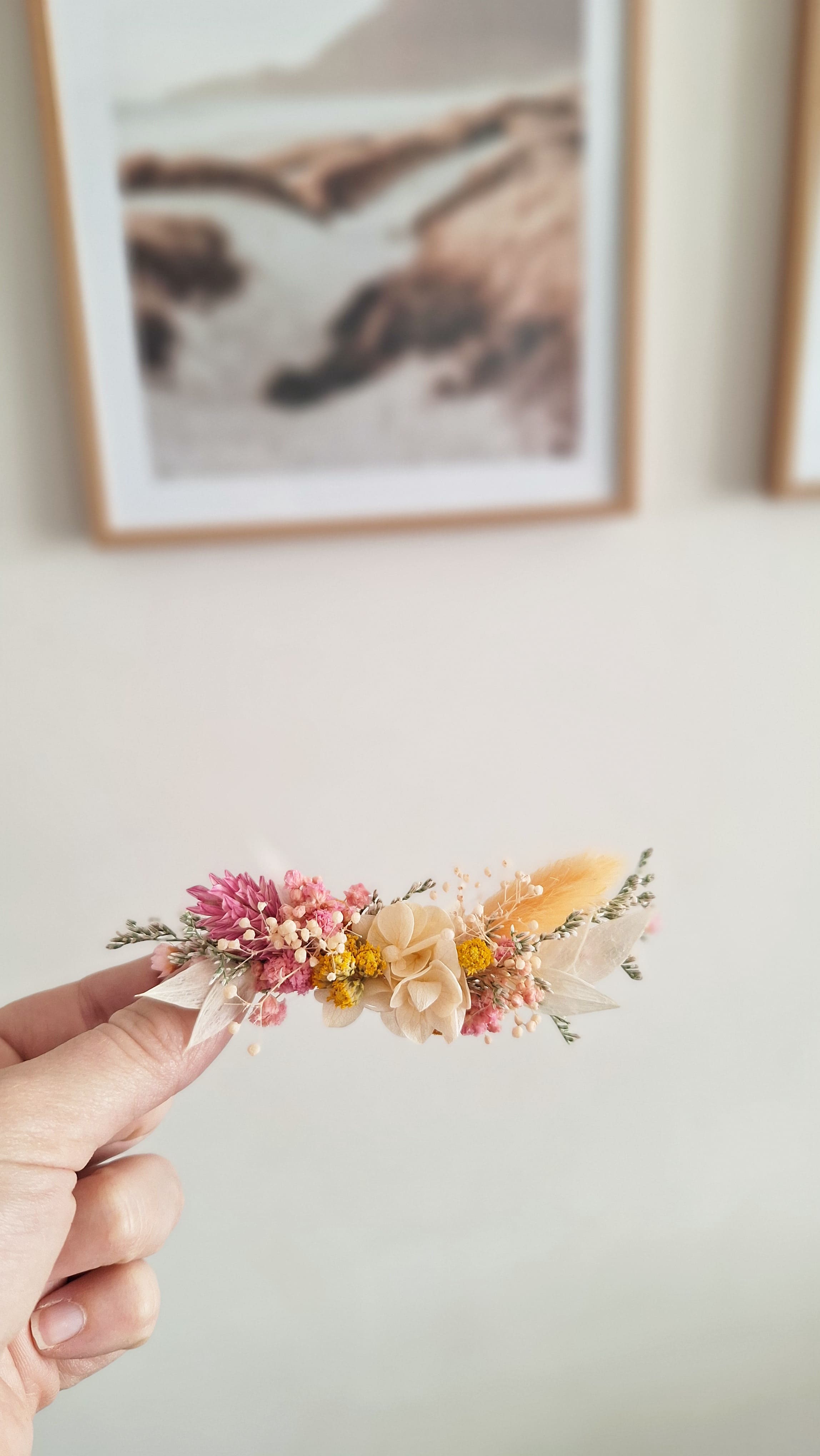 Grande Pince cheveux en fleurs séchées et stabilisée - Printemps