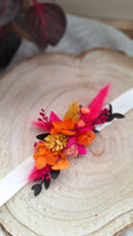 Bracelet orange et rose fleurs séchées - fleuriste mariage - livraison fleurs france