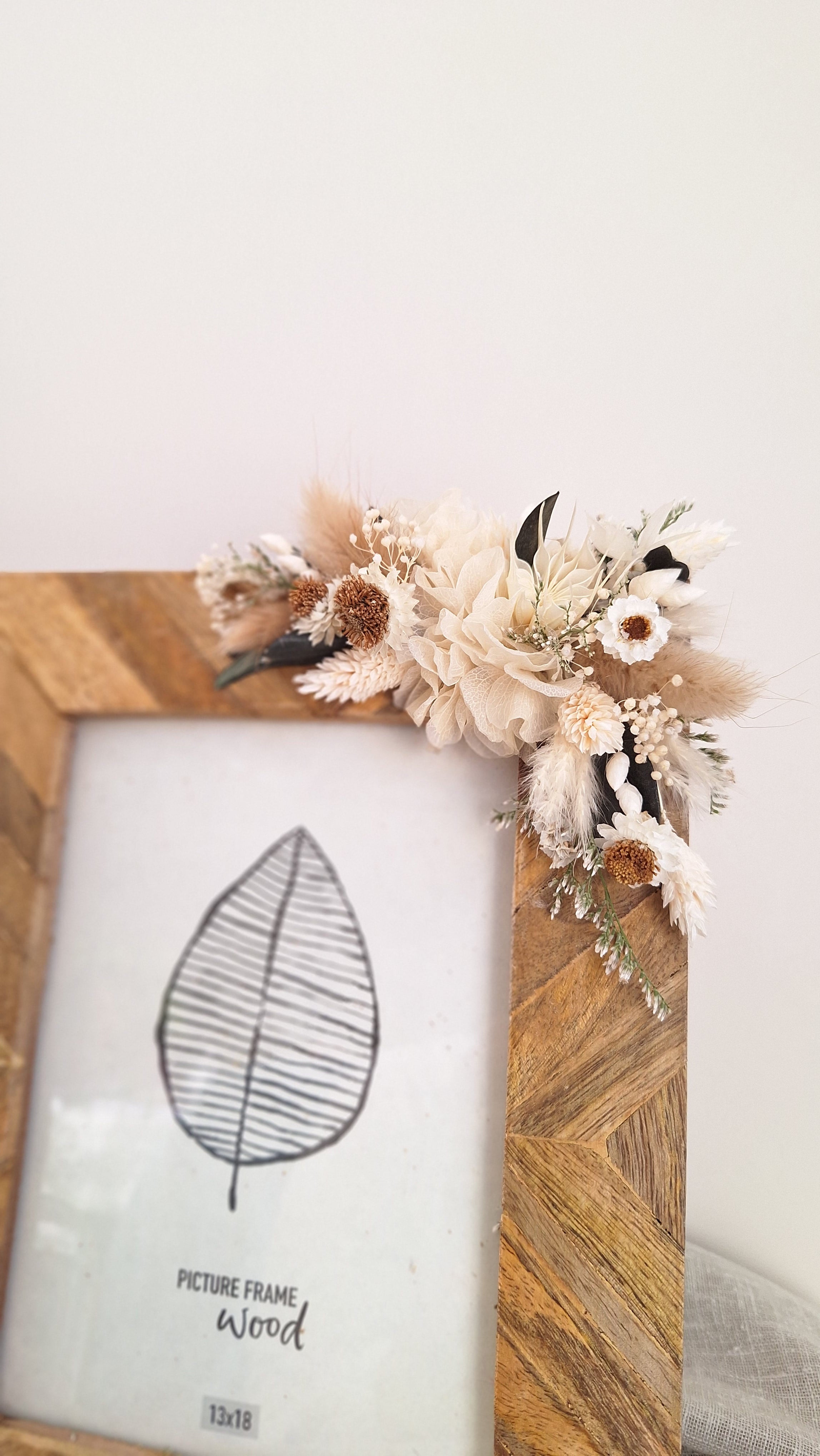Cadre en fleurs séchées blanc et vert - Fête des mères - Idée cadeau - Livraison france