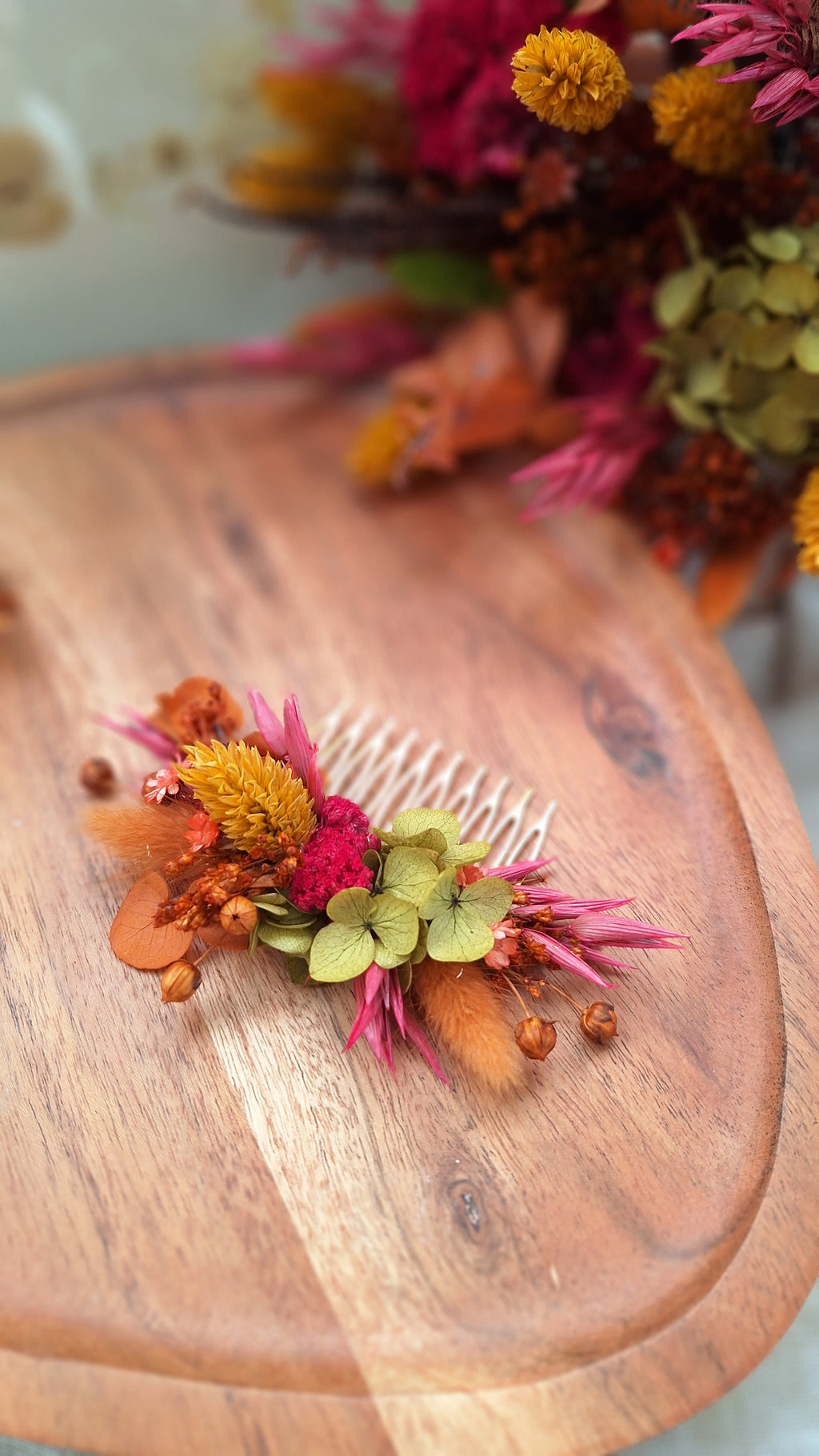 Peigne pour cheveux aux couleurs d'automne livraison france - mariage automnale - fleurs cheveux - coiffure mariage - fleuriste le perche - fleuriste eure et Loire
