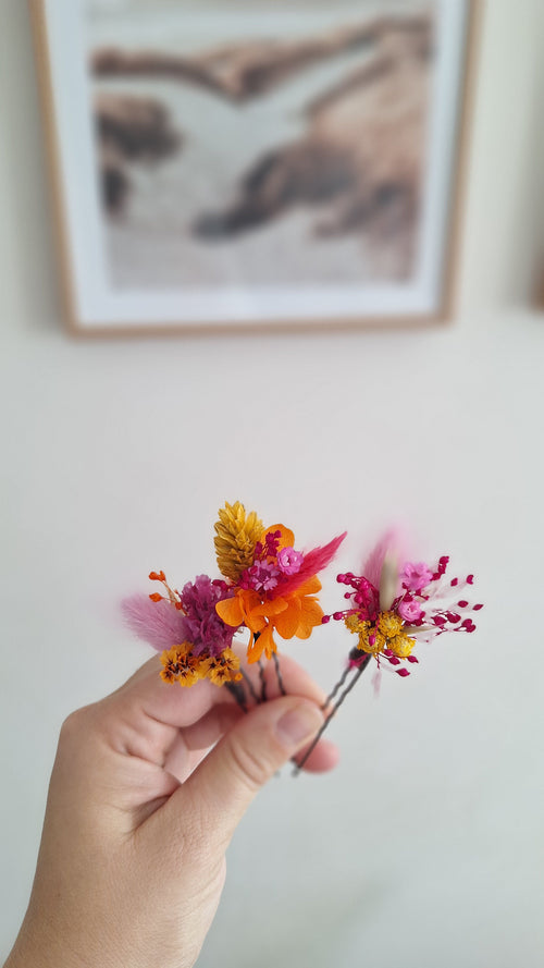 Epingle à chignon fleurie colorée durable - Fleuriste Eure et Loir, fleuriste orne, Fleuriste le perche, Fleuriste Bretoncelles