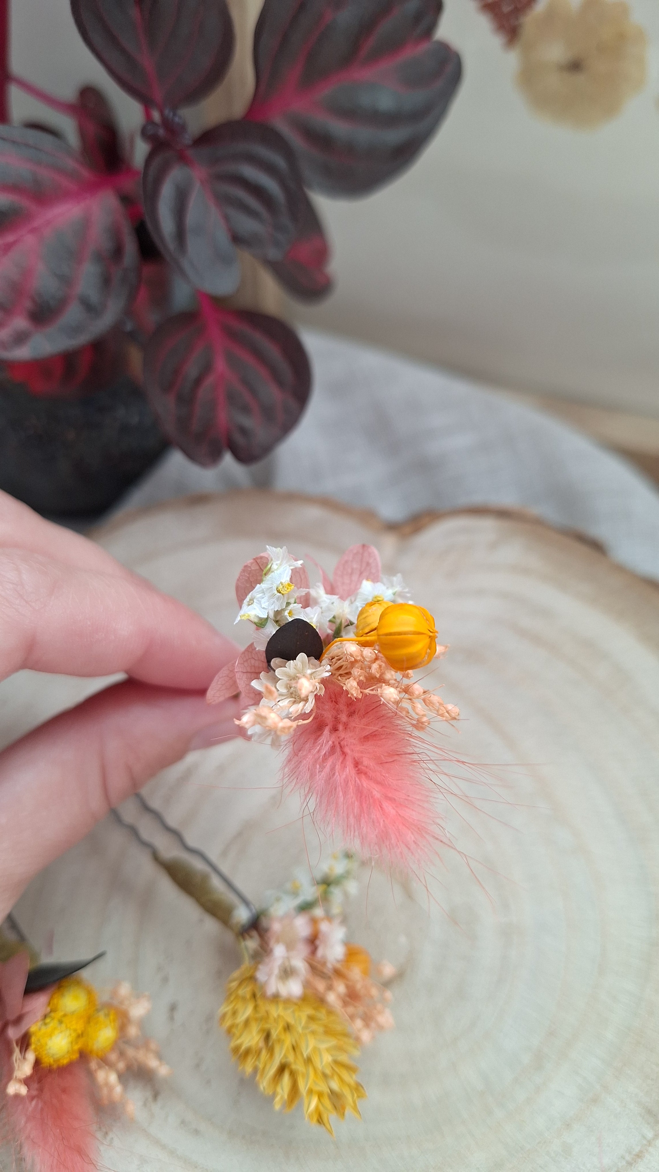 3 Pics à cheveux en fleurs séchées et stabilisée - Elisabeth