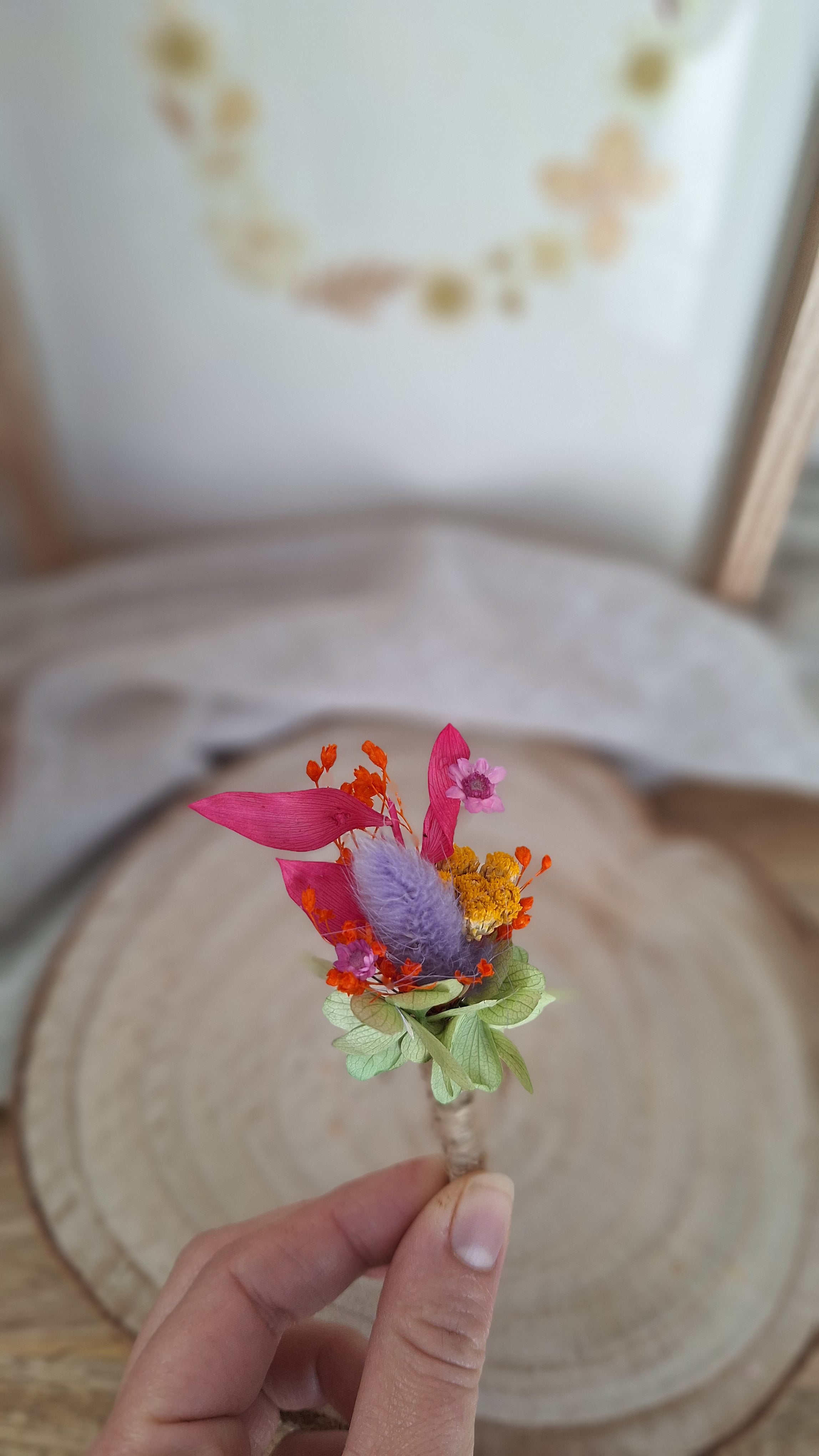 Boutonnière en fleurs séchées -Multicolore