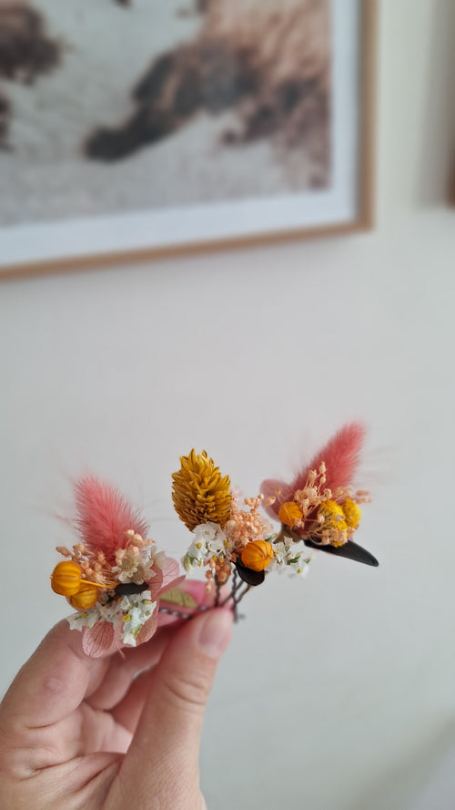 3 Pics à cheveux en fleurs séchées et stabilisée - Elisabeth