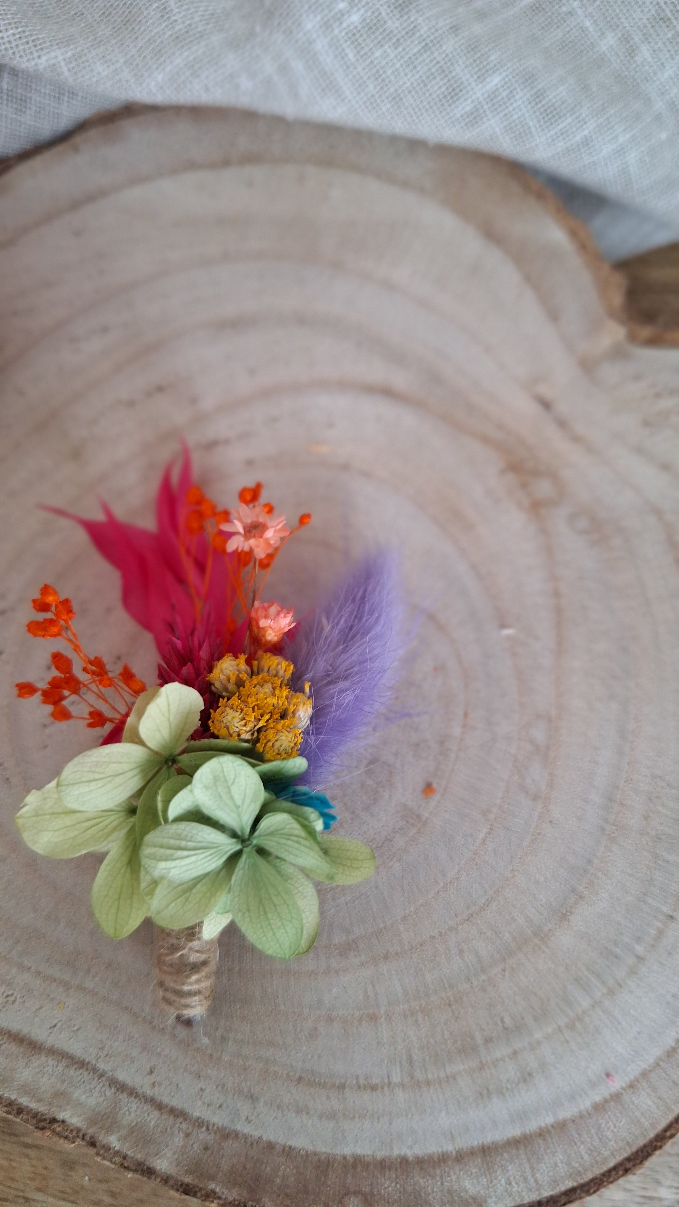 Boutonnière en fleurs séchées - Multicolore