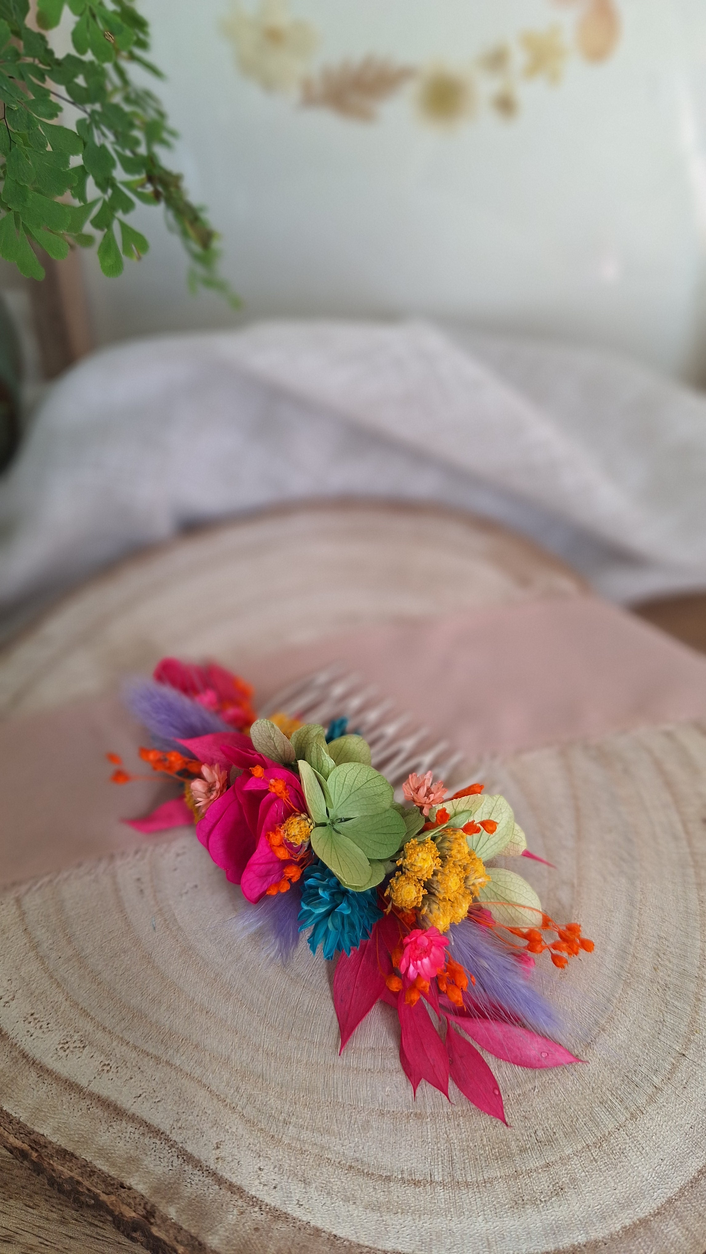 Peigne en fleurs séchées -Multicolore