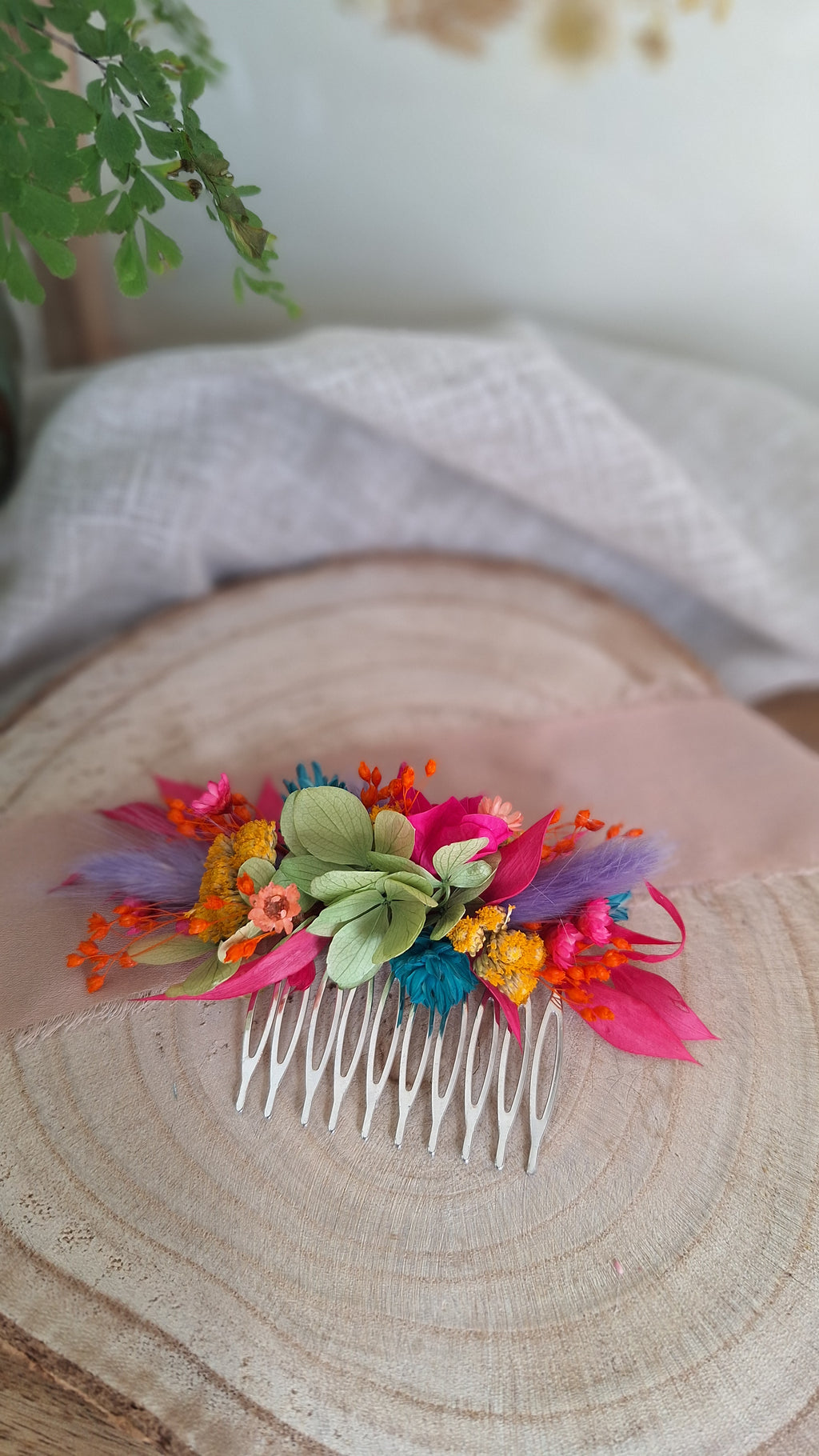 Peigne en fleurs séchées -Multicolore