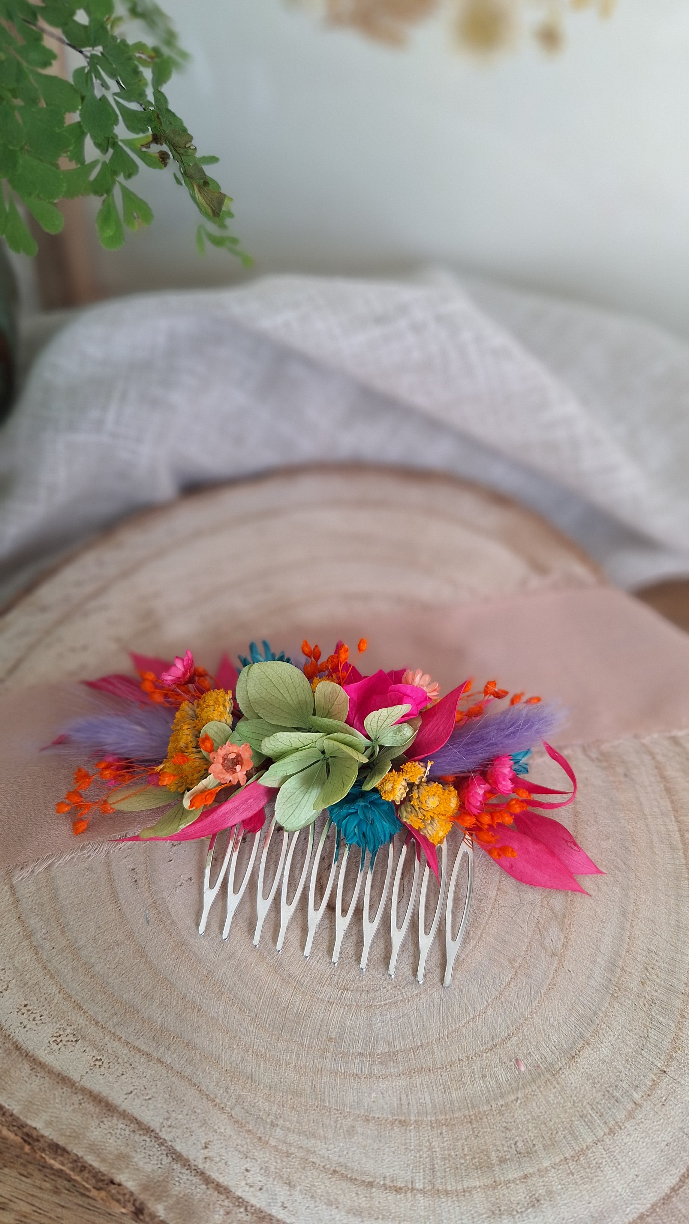 Peigne en fleurs séchées -Multicolore