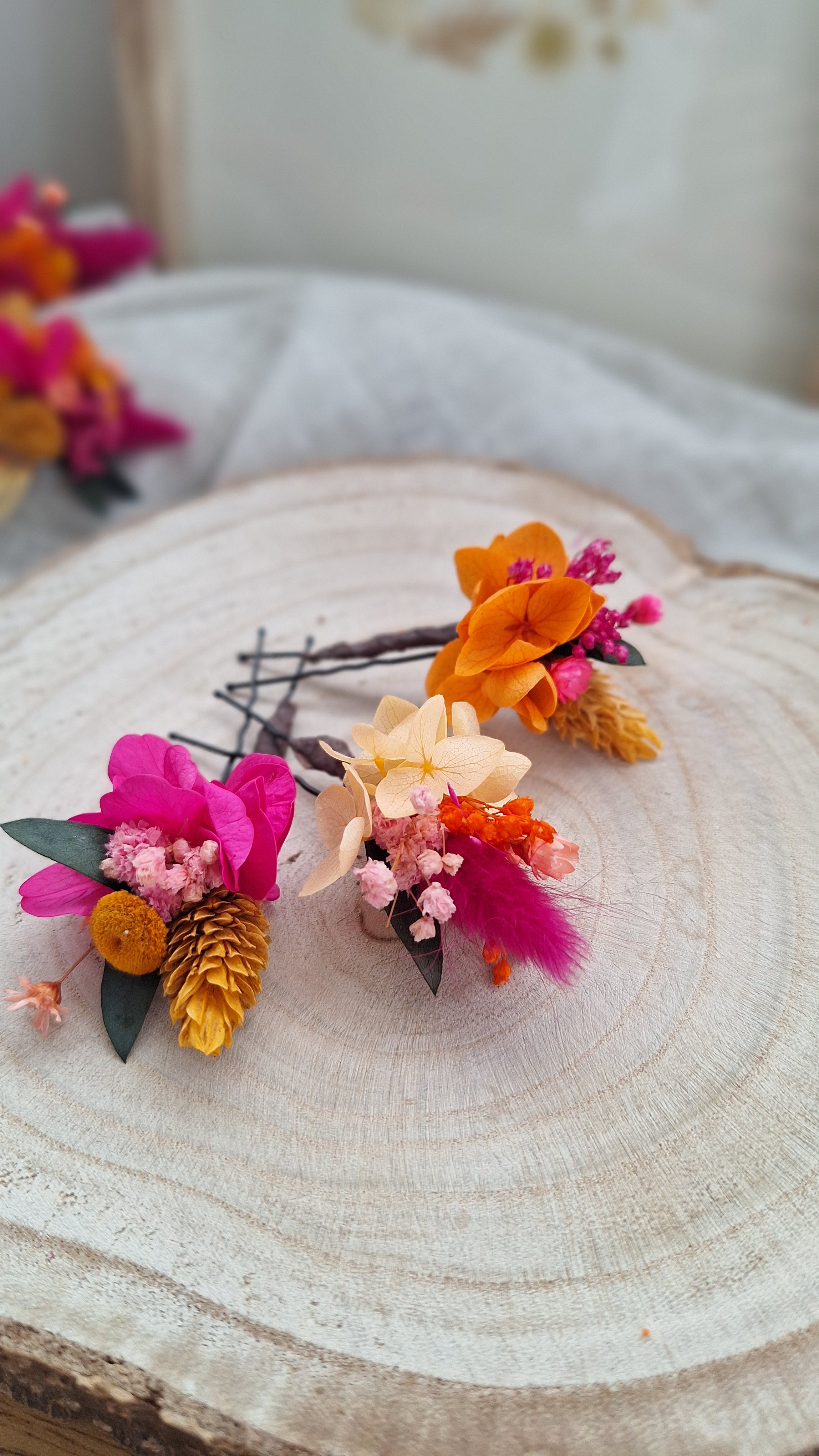3 Pics à cheveux en fleurs séchées et stabilisée - Sofia