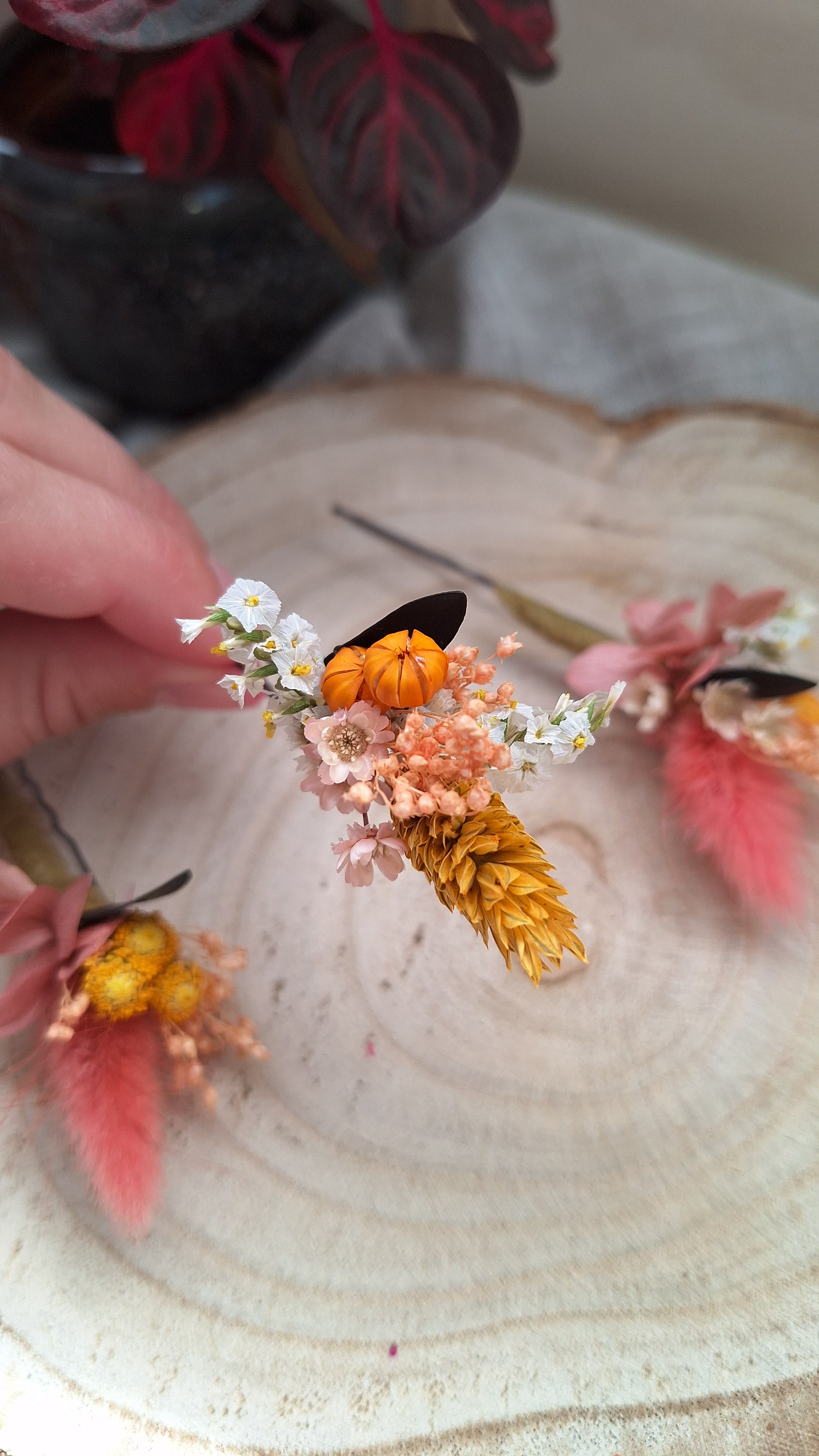 3 Pics à cheveux en fleurs séchées et stabilisée - Elisabeth