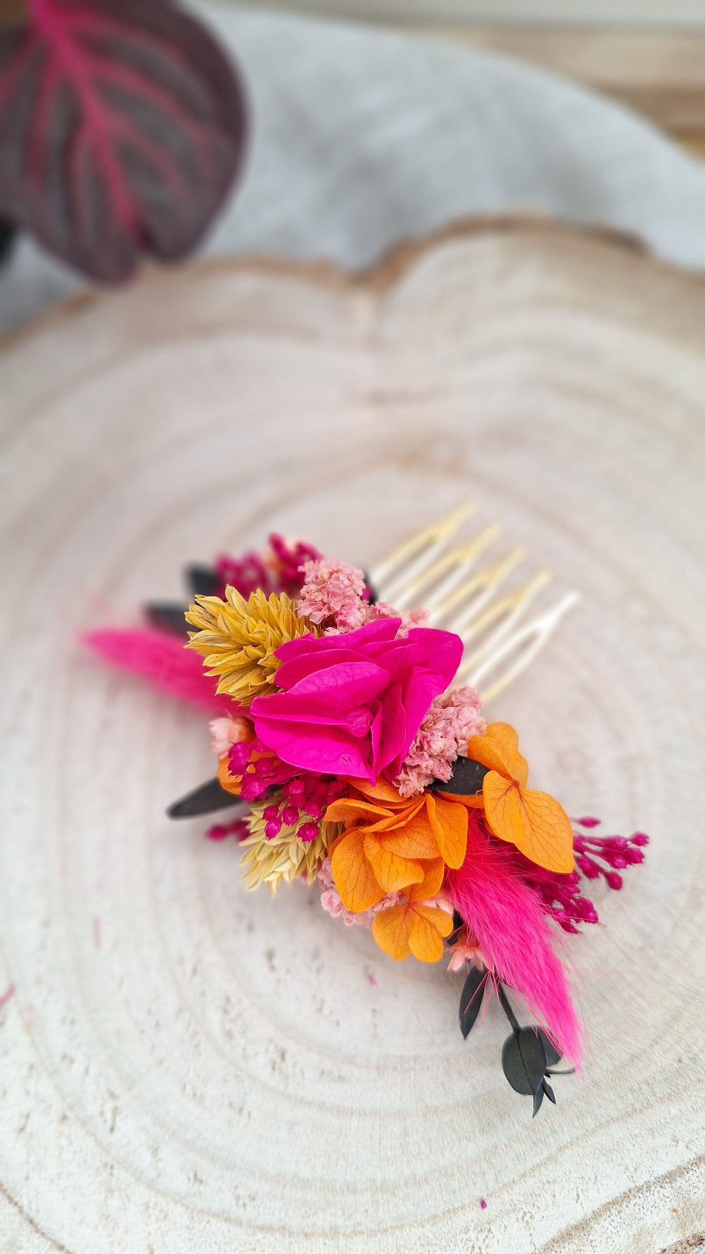 Peigne en fleurs séchées coloré - Mariage Eure et Loir