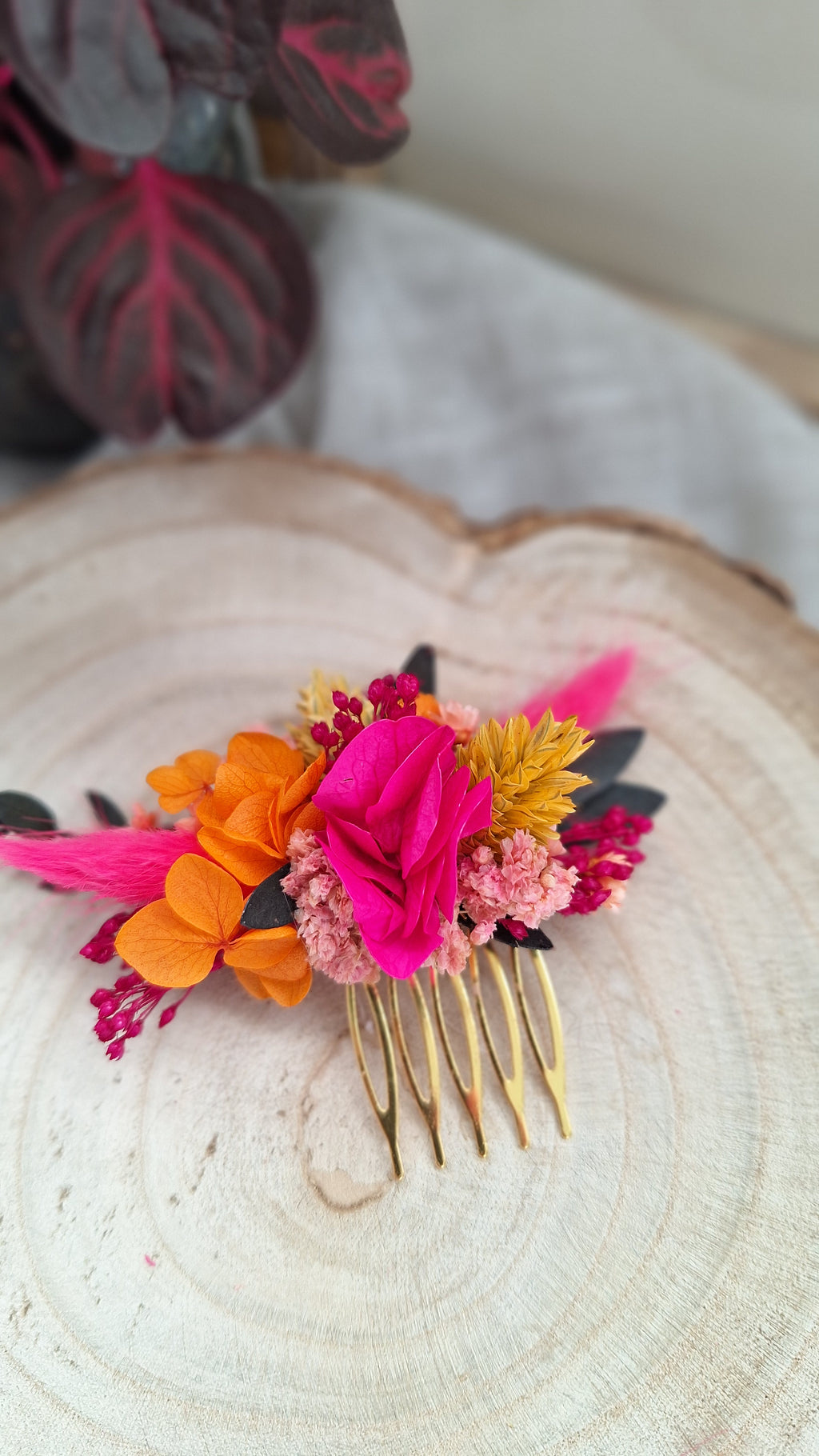 Peigne en fleurs séchées coloré - Mariage Eure et Loir