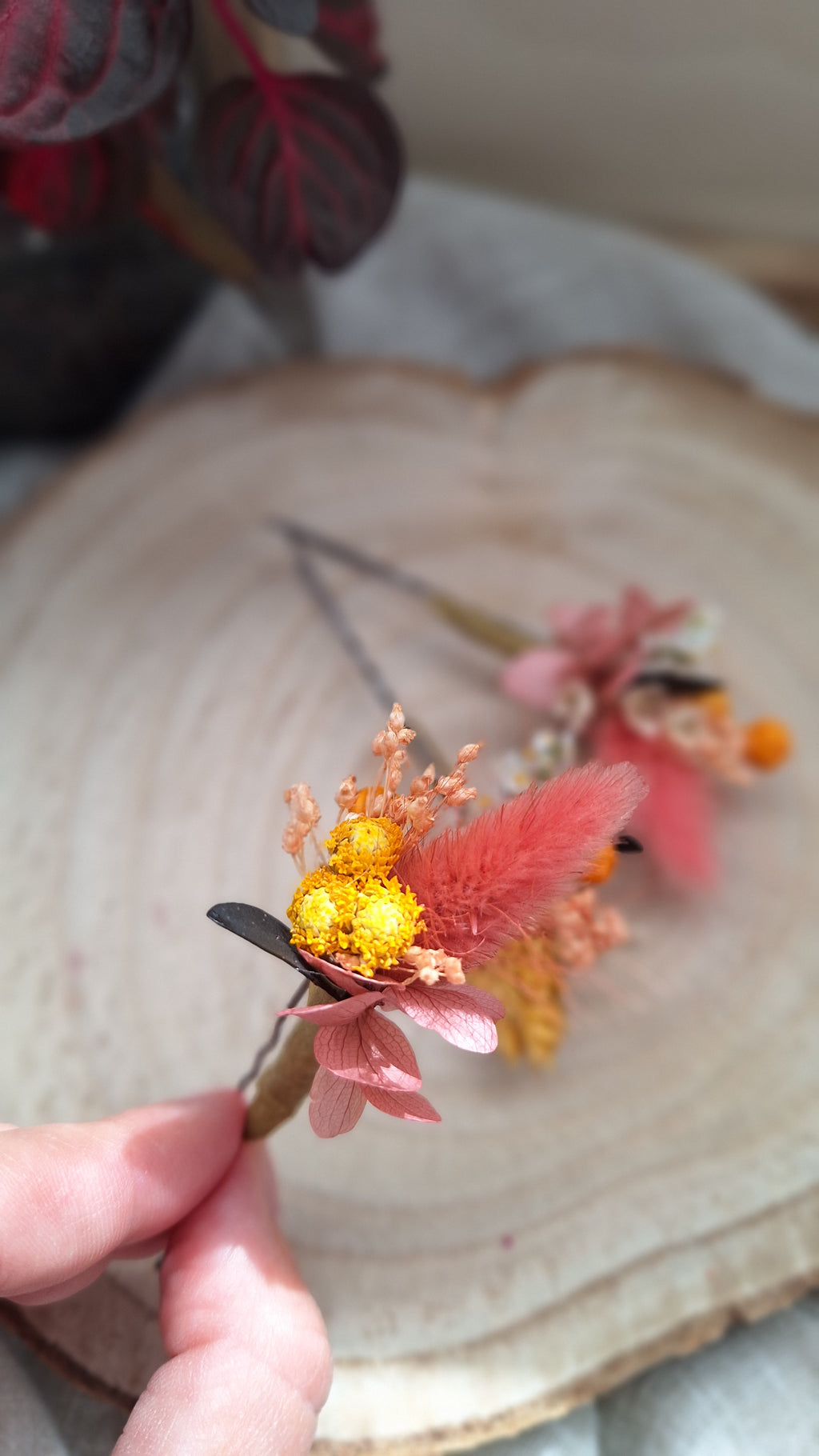 3 Pics à cheveux en fleurs séchées et stabilisée - Elisabeth