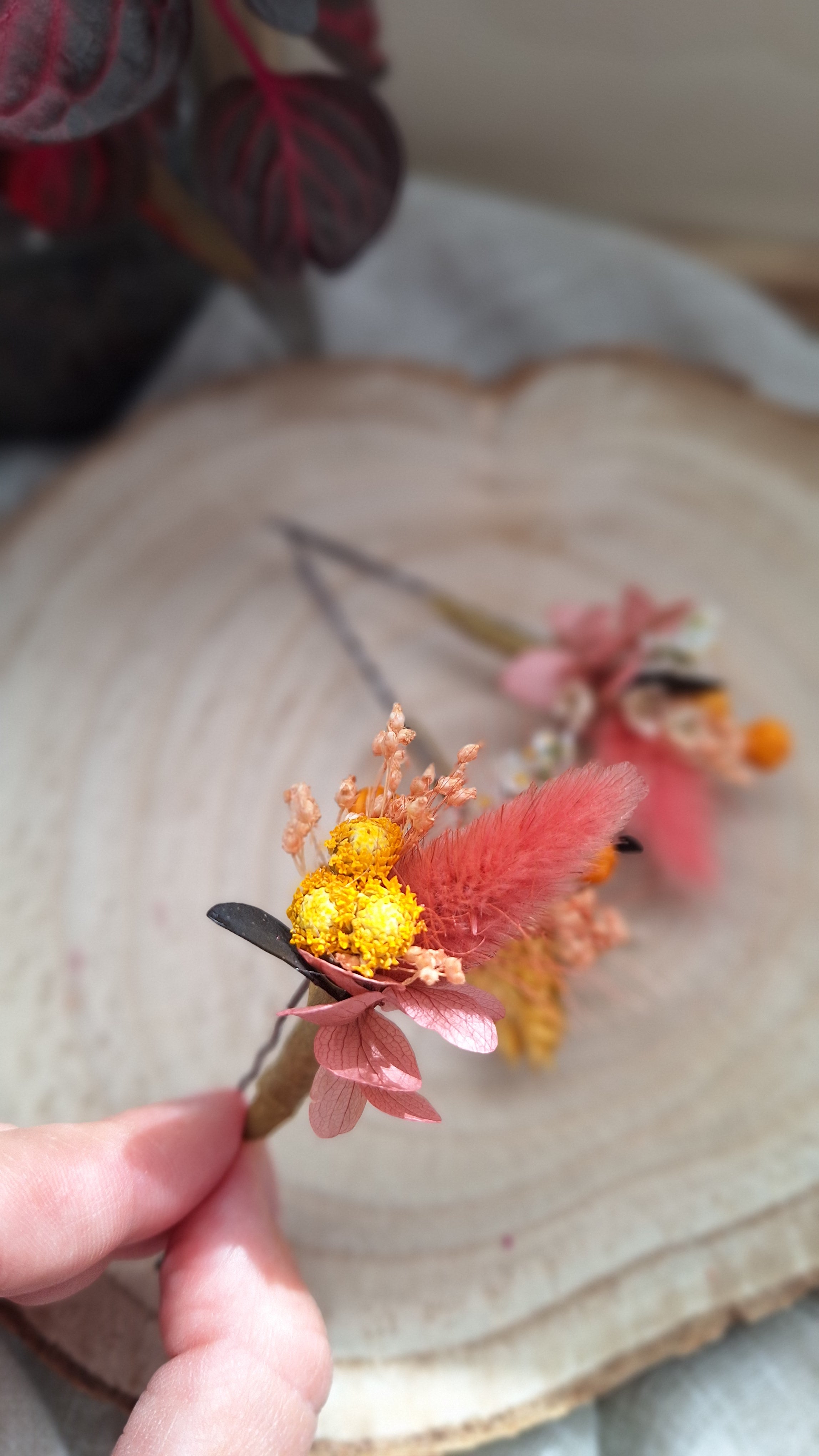 3 Pics à cheveux en fleurs séchées et stabilisée - Elisabeth