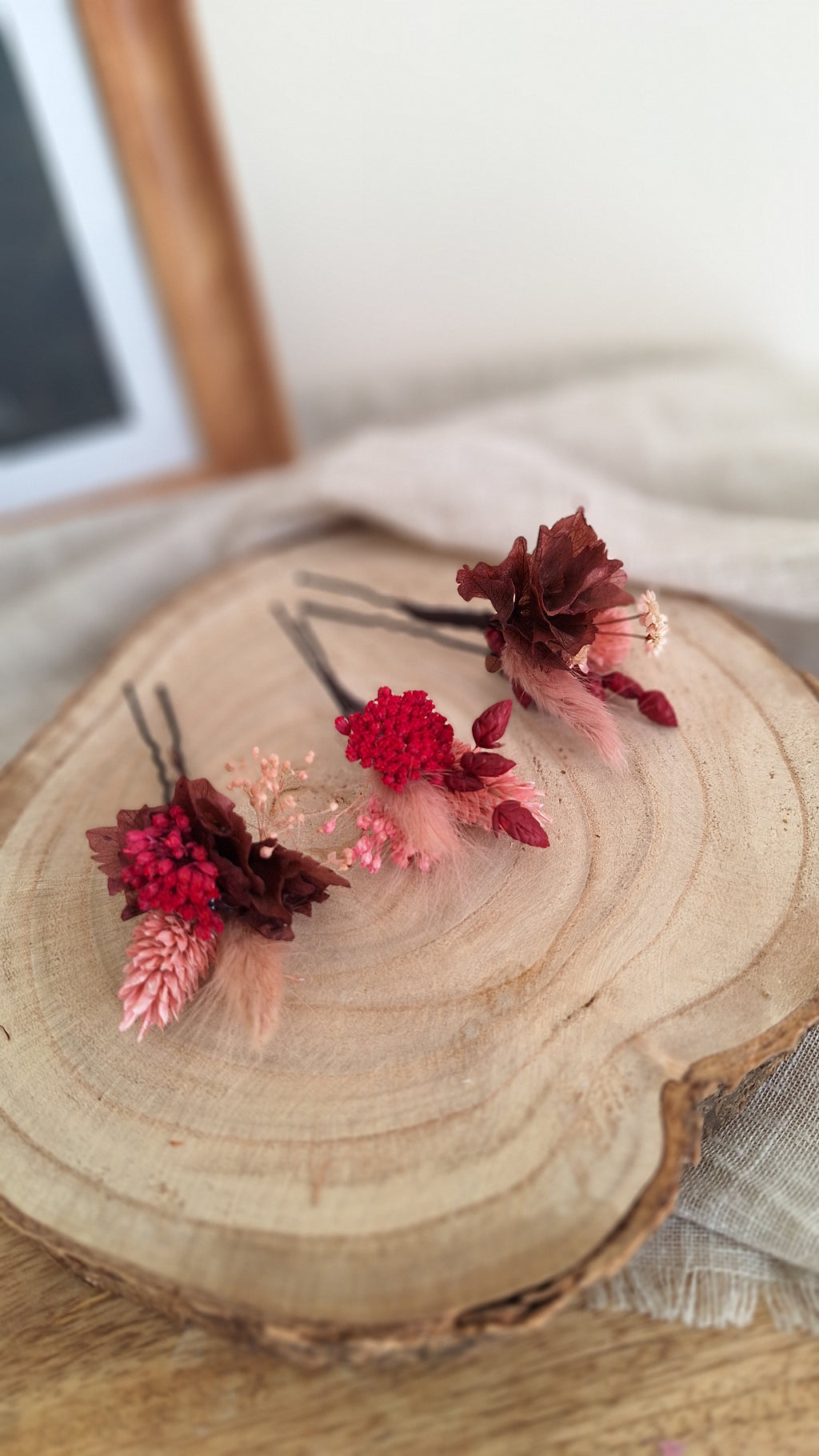3 Pics à cheveux en fleurs séchées et stabilisée - Astrid
