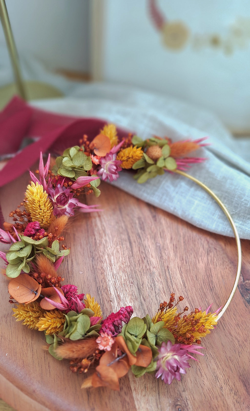 Couronne de fleurs séchées - Forêt d'Automne