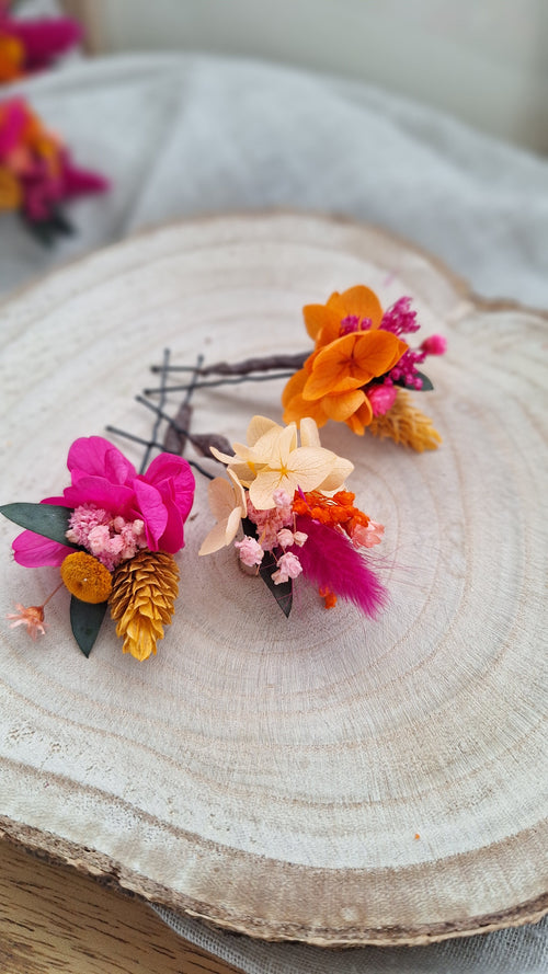 3 Pics à cheveux en fleurs séchées et stabilisée - Sofia
