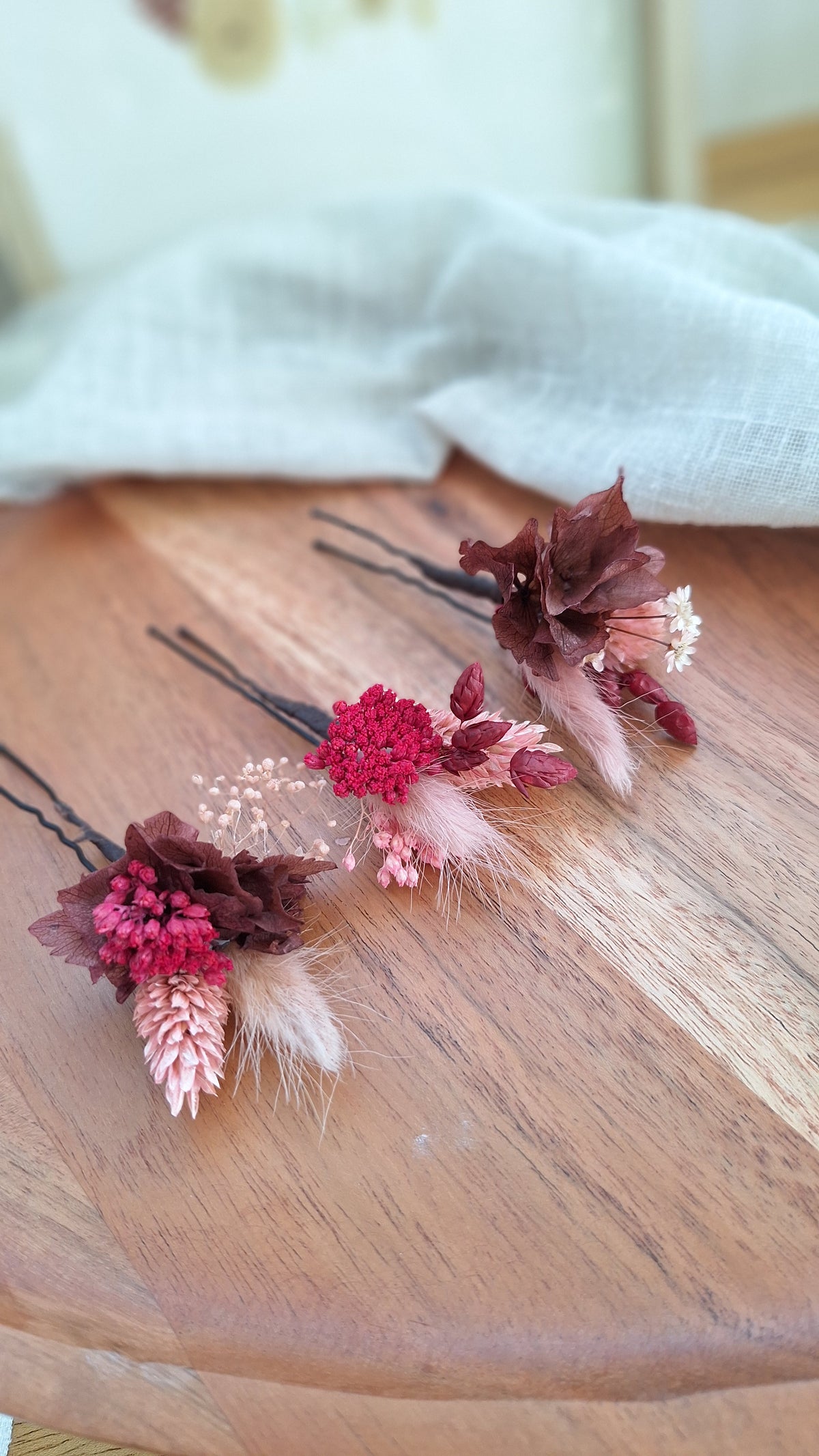 3 Pics à cheveux en fleurs séchées et stabilisée - Astrid
